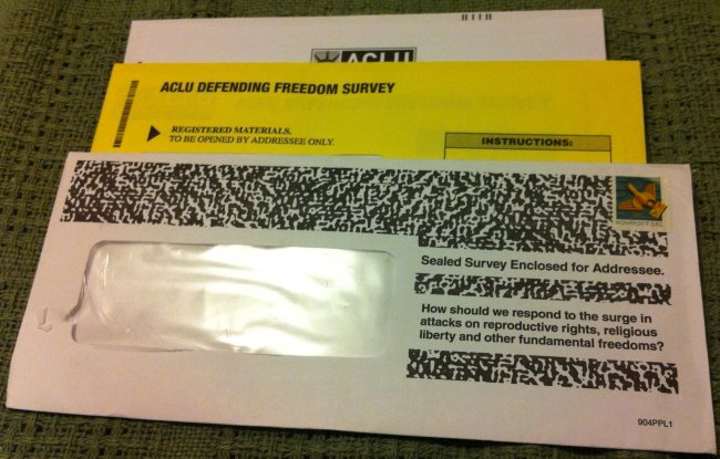 [Picture: ACLU survey mailing]